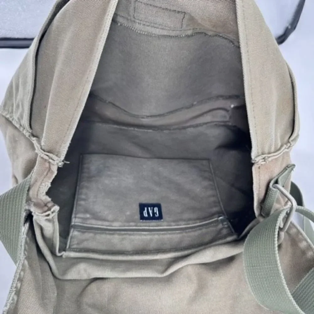 Vintage Y2K Gap Canvas Handpainted Fire Print Crossbody Messenger Bag‎ Green